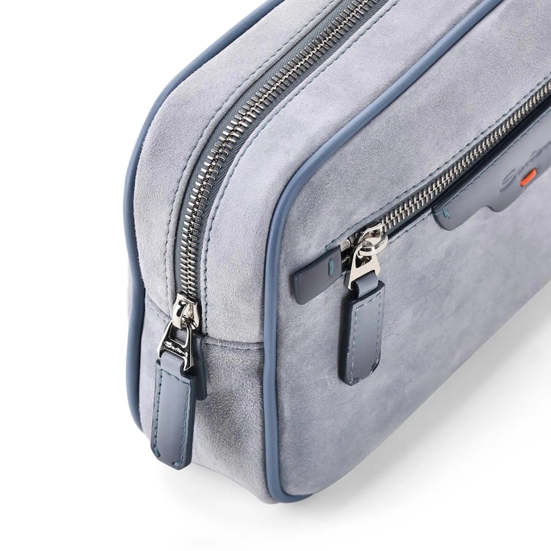 Santoni Schultertasche Travel Bag aus Veloursleder blau(Image 5)
