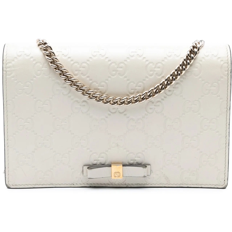 Gucci Sac à bandoulière Mini Guccissima Bow Signature Wallet On Chain weiß