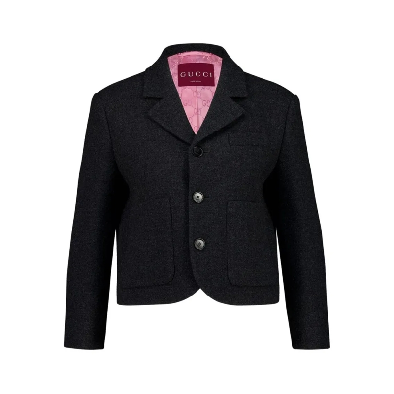 Gucci Blazer Cropped Tailored Jacket With Notched Lapel Black