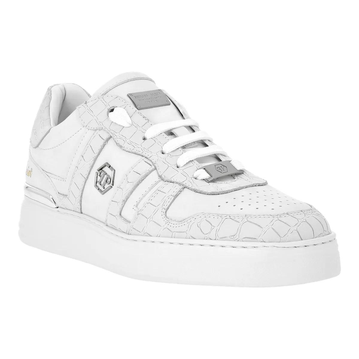 Philipp Plein Low-Top Sneaker - Lo-Top Turnschuhe Cocco Crocco Geprägt - Gr. 46 (EU) - in Weiß - für Damen und Herren