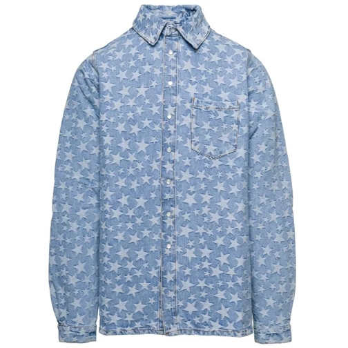Erl Light Blue Long Sleeve Shirt With All-Over Star Pr Blue Jeans
