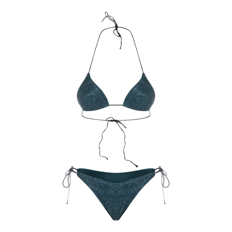 Oséree  Triangle Blue Bikini Set With Shimmering Texture Green