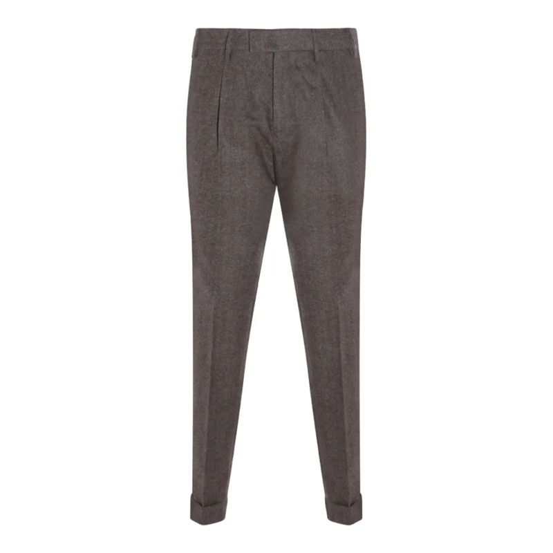Pt Torino Pantalon Tailored Brown Trousers With Herringbone Pattern Grey