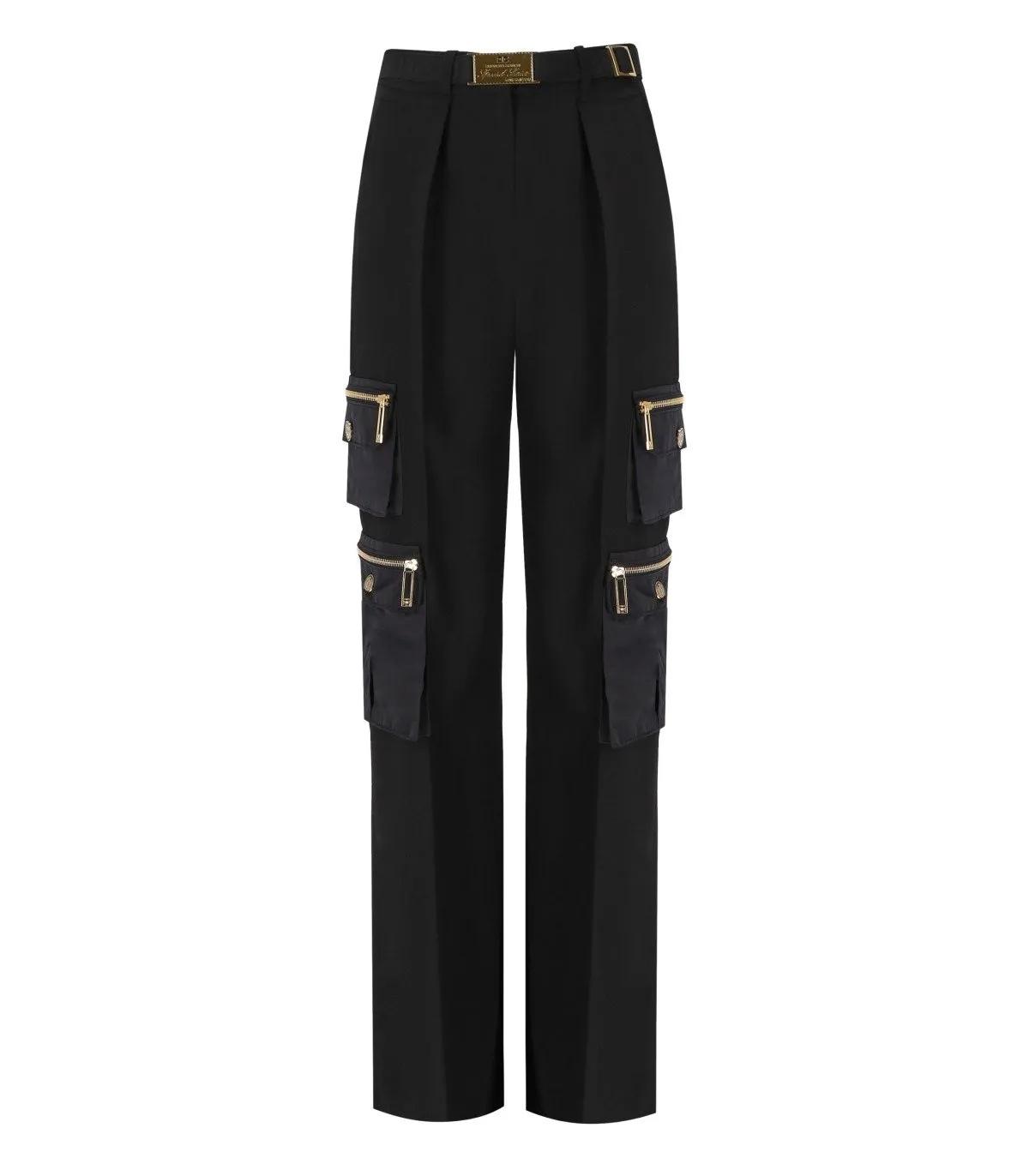 Elisabetta Franchi - ELISABETTA FRANCHI SCHWARZE CARGO HOSE MIT GÜRTEL - Größe 42 - schwarz