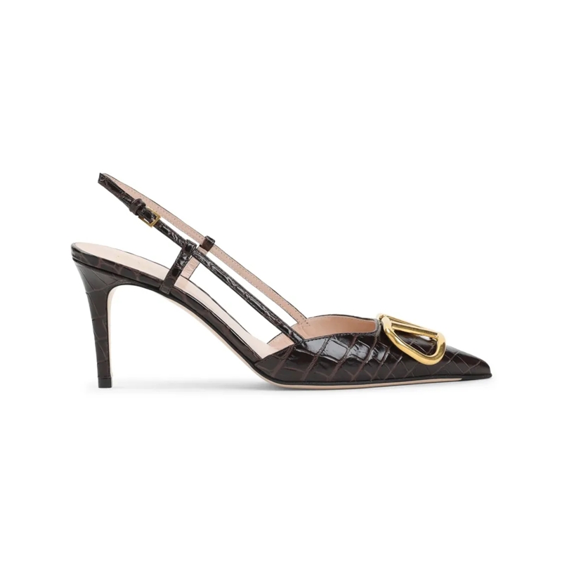 Valentino Garavani Escarpins Pointed Toe Slingback Pumps With Crocodile Pattern Black
