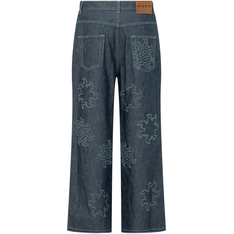 Marni Jeans Boyfriend Pantaloni con Tasche e Motivo Grafico Allover blau(Image 2)