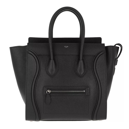 Celine Mini Luggage Handbag Drummed Calfskin Black Rymlig shoppingväska