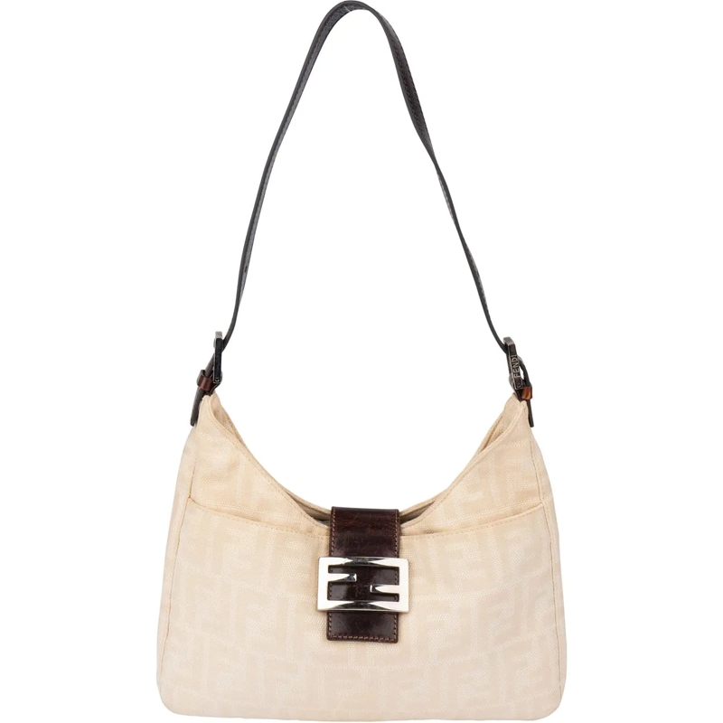 Fendi Schultertasche Fendi FF Monogram Baguette Buckle Shoulder Bag beige