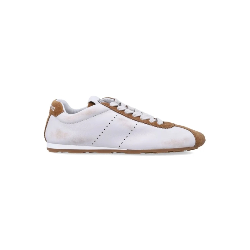 Miu Miu Lage-top sneaker Bleached Nappa Leather And Suede Sneakers With Scu White