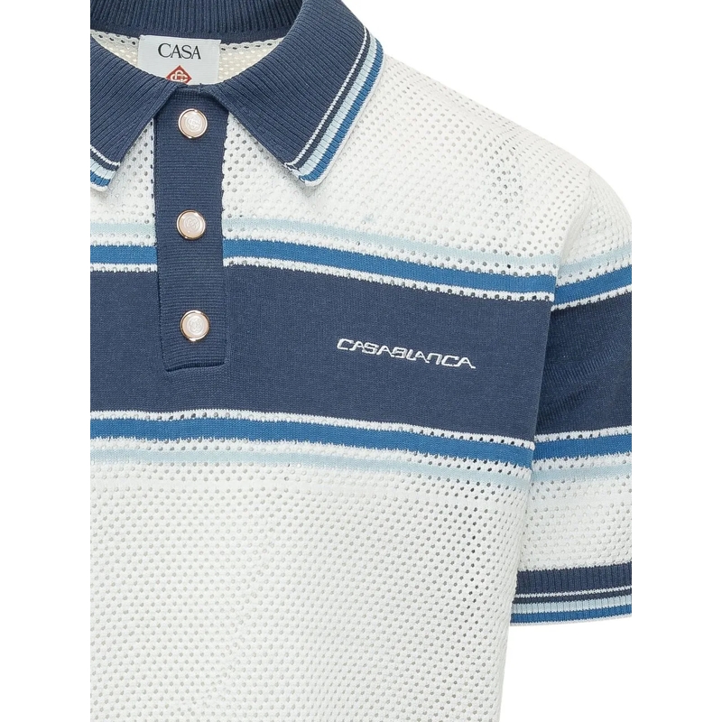 Casablanca Poloshirt Polo in Maglia Traforata a Righe dunkelblau(Image 3)