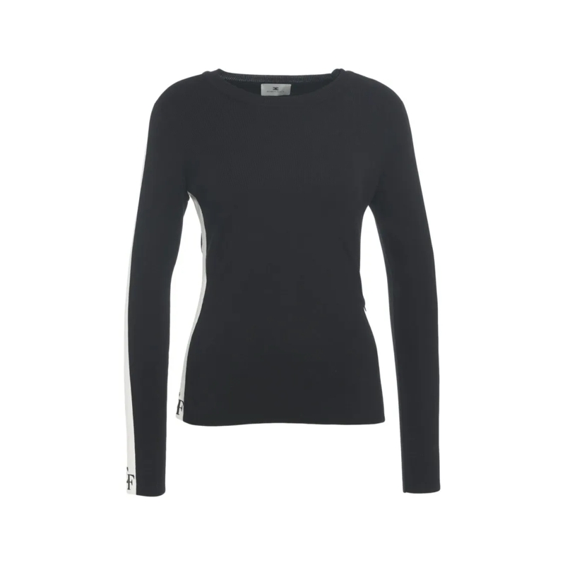Elisabetta Franchi Top met lange mouwen Ribbed Long-Sleeved Top With Logo Detail Black