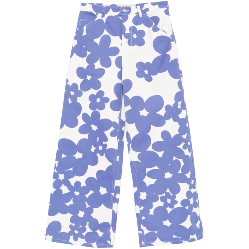 Marni Jeans Slim Fit Floral Printed Denim Lavender/white weiß