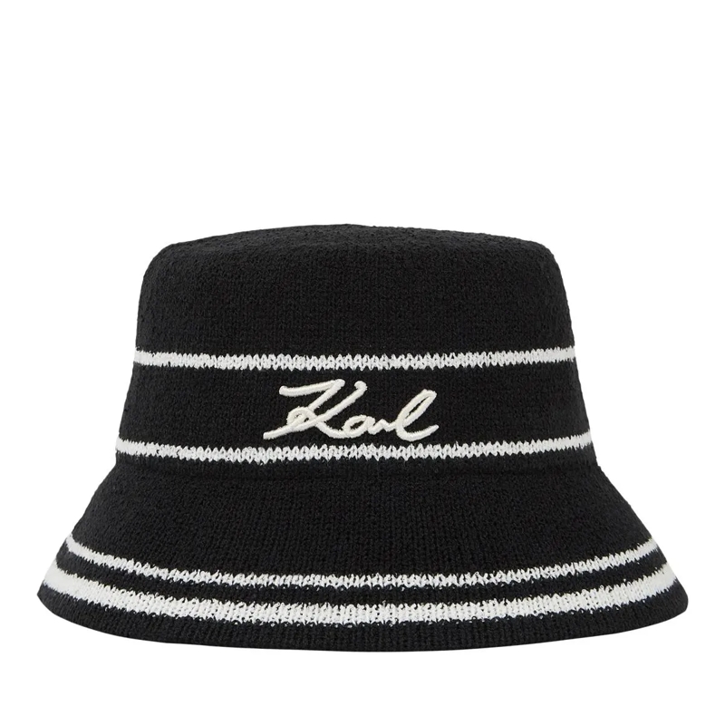 Karl Lagerfeld Mütze Gestrickter Signature-Bucket Hat Hut schwarz