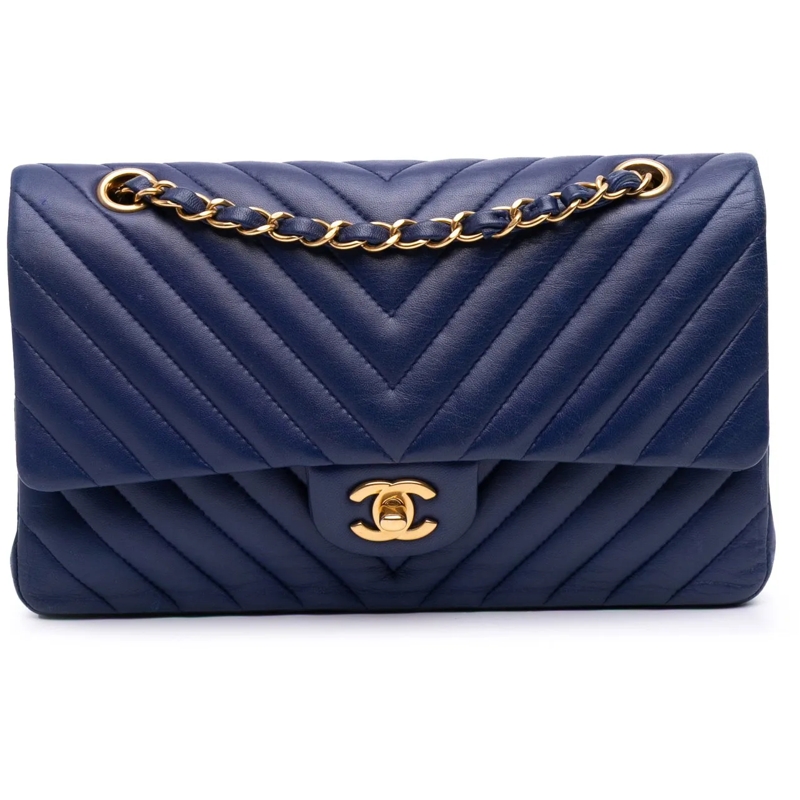 Chanel Sac à bandoulière Medium Classic Chevron Lambskin Double Flap blau