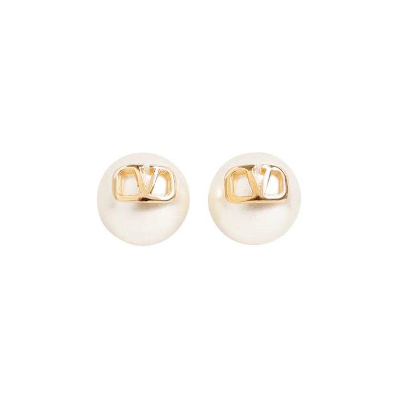 Valentino Garavani Ohrstecker Creamy White Pearl Resin Earrings Gold