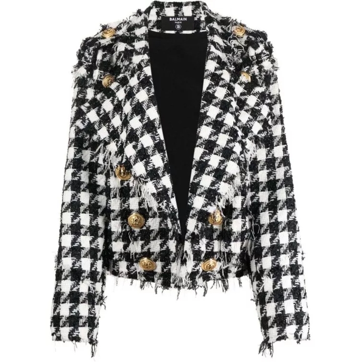 Balmain Frayed Tweed Jacket Grey