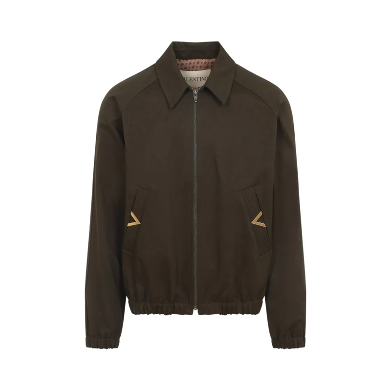 Valentino Garavani Blouson aviateur Front-Zipper Casual Jacket With Classic Collar And Black
