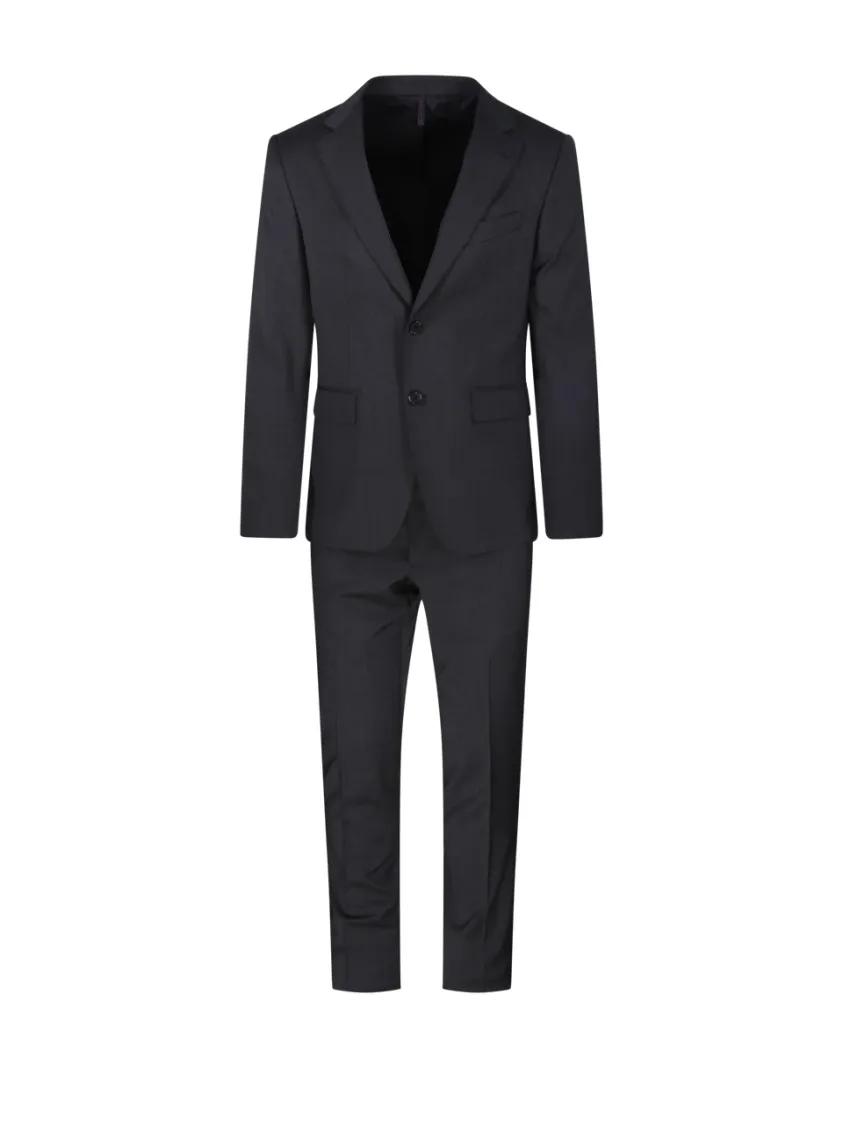 Thumbnail - SANTANIELLO - Tailored Black Wool Suit With Classic Blazer And F - Größe 48 - schwarz