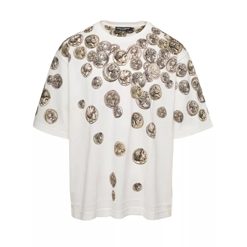 Dolce&Gabbana White Oversized T-Shirt With All-Over 'Monete' Pri White 