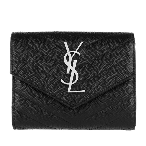 Saint Laurent Monogram Compact Tri Fold Leather Black Tri-Fold Wallet