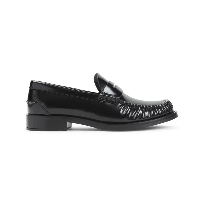 Prada Ballerinas Brushed Leather Loafers With Penny Strap And Polis Black