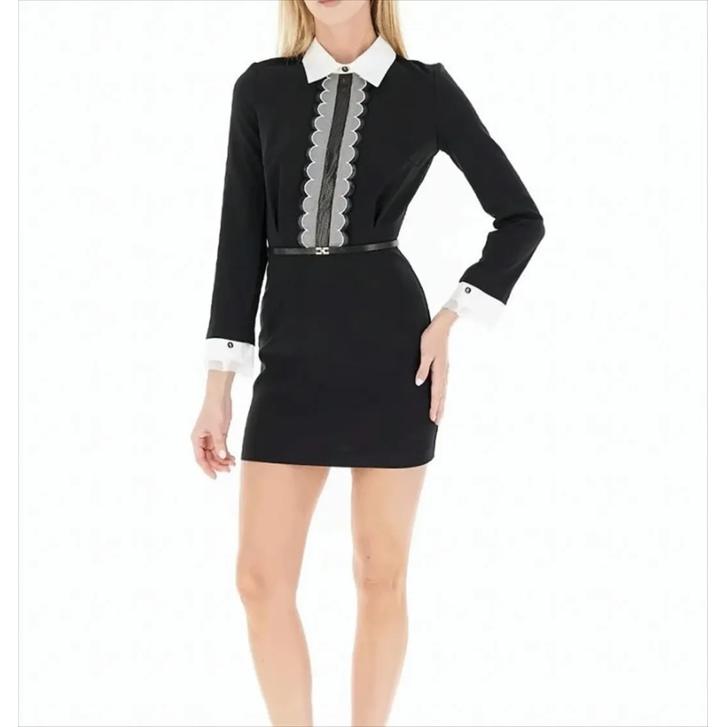 Elisabetta Franchi Mini-jurk Fitted Black Mini Dress With Tulle Detail White