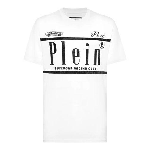Philipp Plein T-Shirts T-Shirt Racing Mit Schmucksteinen weiss
