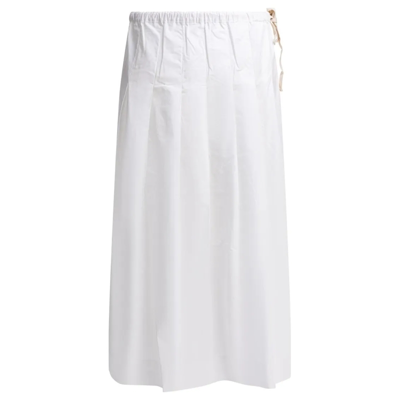 SOEUR Midirok Knee-Length White Cotton Skirt With Elastic Waistb White