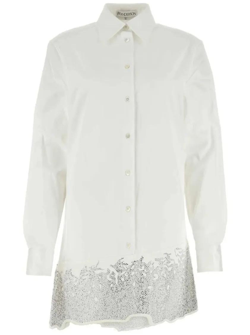 J.W.Anderson - Crystal-Embellished Cotton Shirtdress - Größe 8 - weiß