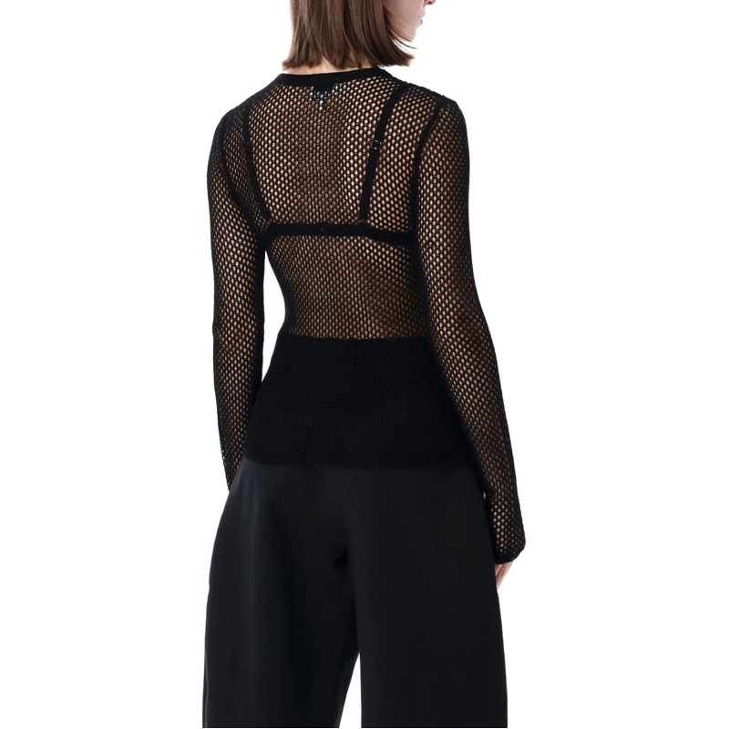 GANNI Langärmeliges Oberteil Pointelle Mesh Top Nero schwarz(Image 2)