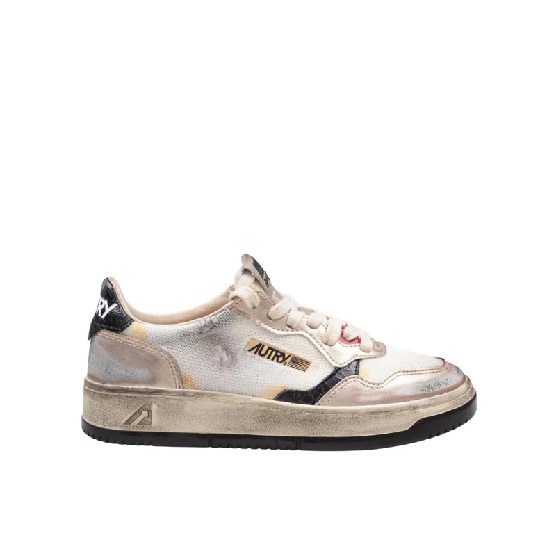 Autry International Lage-top sneaker Sup Vint Low Sneakers In Crackled Leather, Microme Grey