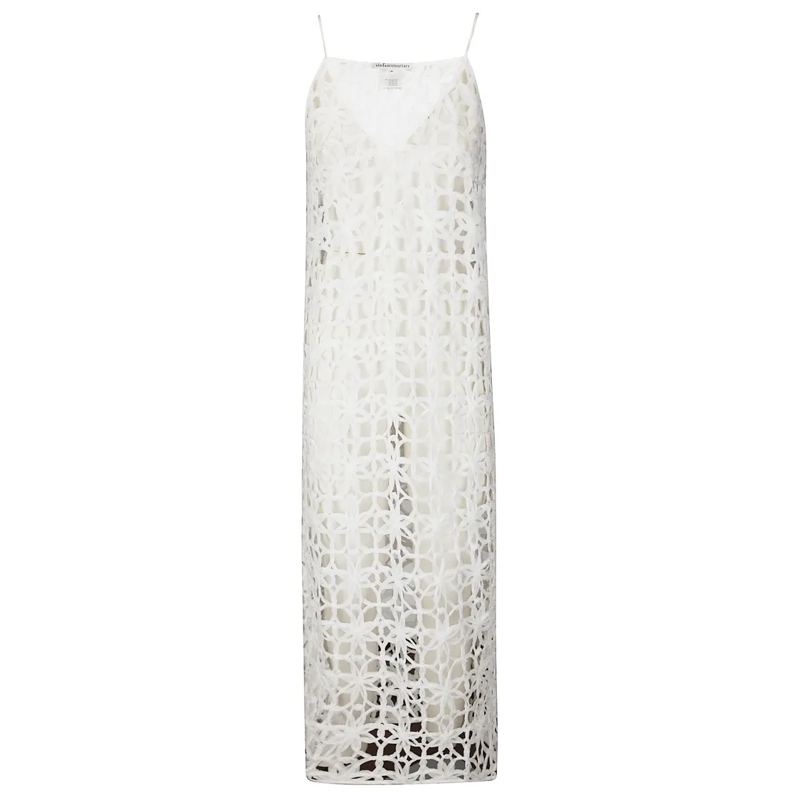 STEFANO MORTARI Midikleid Floral Embroidered Top With Net-Like Effect White
