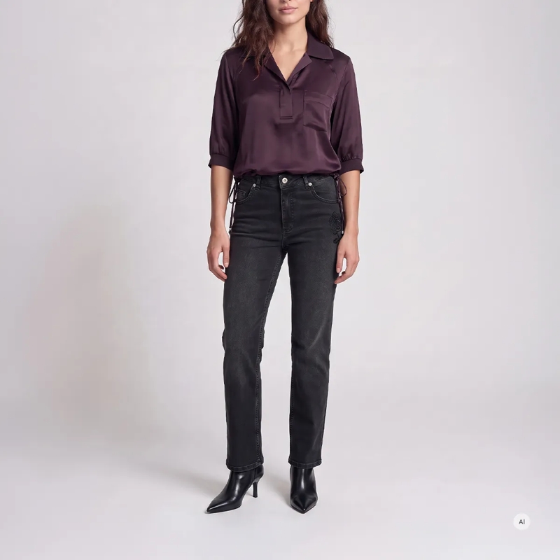 Marc Aurel Bluse Das Poloshirt aus Viskose mit Strickkragen aus fli lila(Image 2)