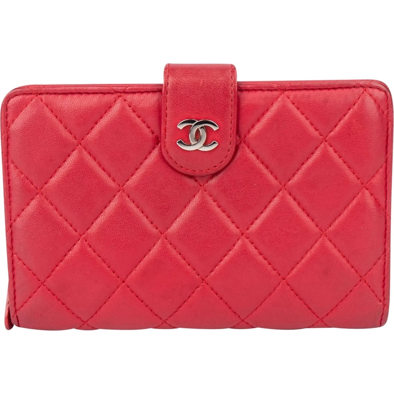 Chanel Geldbörse Chanel Quilted Lambskin CC Clip Wallet rot