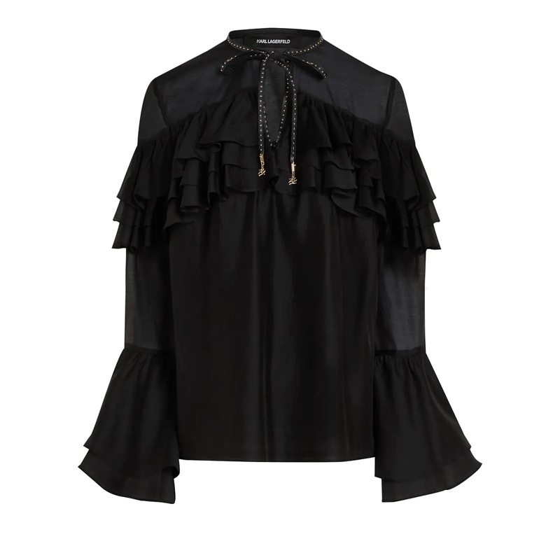 Karl Lagerfeld Bluse Rüschenhemd Bluse schwarz