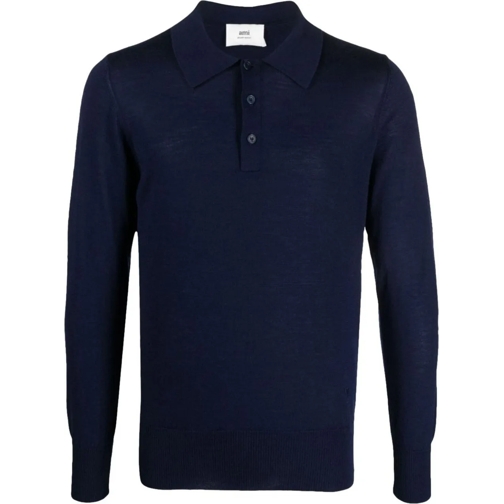 AMI Paris  De Coeur Logo Merino Polo Shirt blau