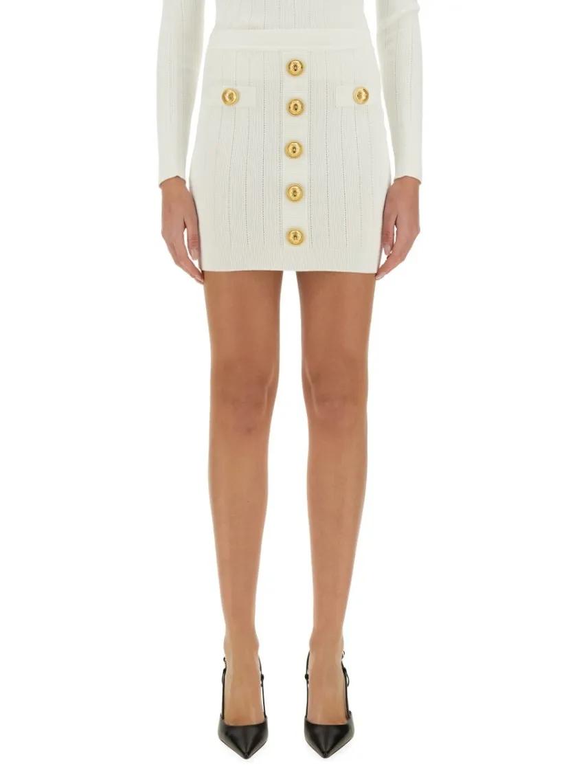 Thumbnail - Balmain - Ribbed Knit Mini Skirt - Größe 40 - weiß