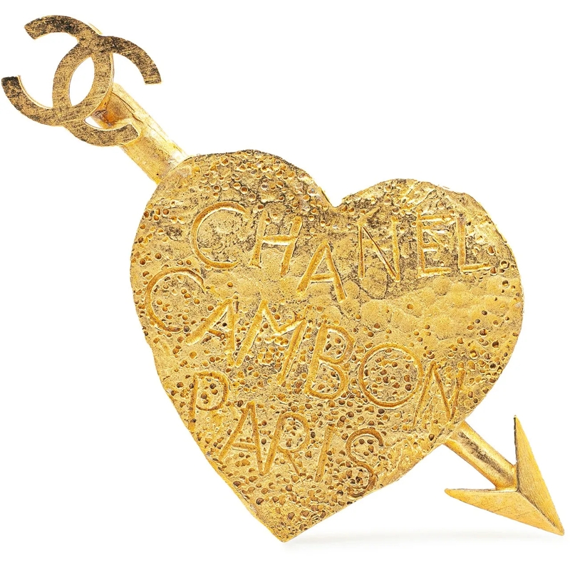 Chanel  Gold Plated CC Heart and Arrow Brooch gold