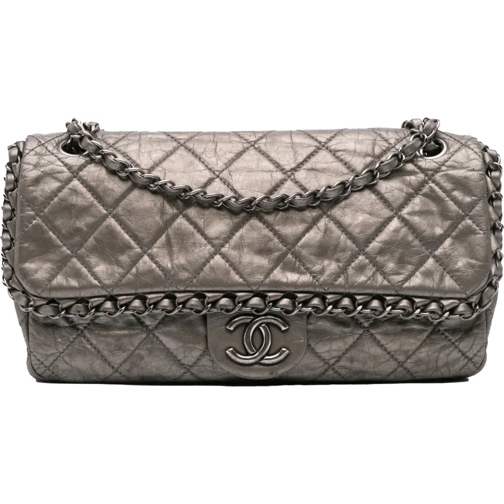 Chanel Schultertasche 2012 Medium Aged Calfskin Chain Me Flap silber