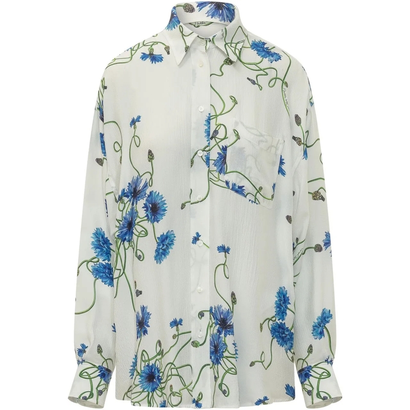 Stella McCartney Chemisier Camicia a Fiori con Tasca sul Petto weiß