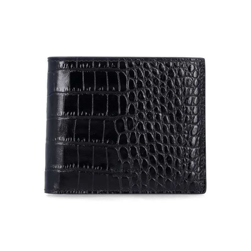 Tom Ford Geldbörse Black Croc-Effect Leather Bi-Fold Wallet Black