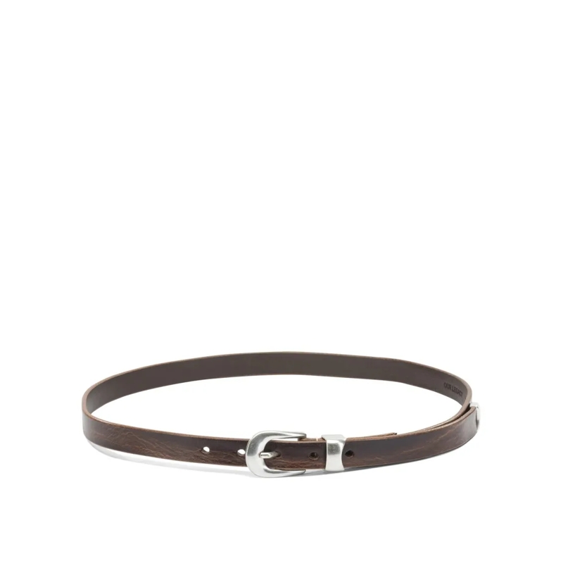 Our Legacy Ceinture Slim Calfskin Leather Belt With Polished Metal Buc Brown