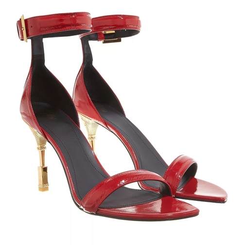 Balmain Moneta Sandals Patent Leather Red Strappy Sandal