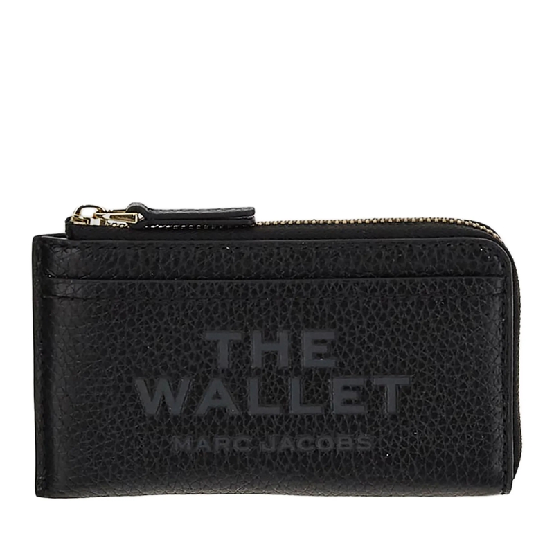 Marc Jacobs Kartenhalter Textured Calfskin Wallet With Gold-Tone Detailing Black