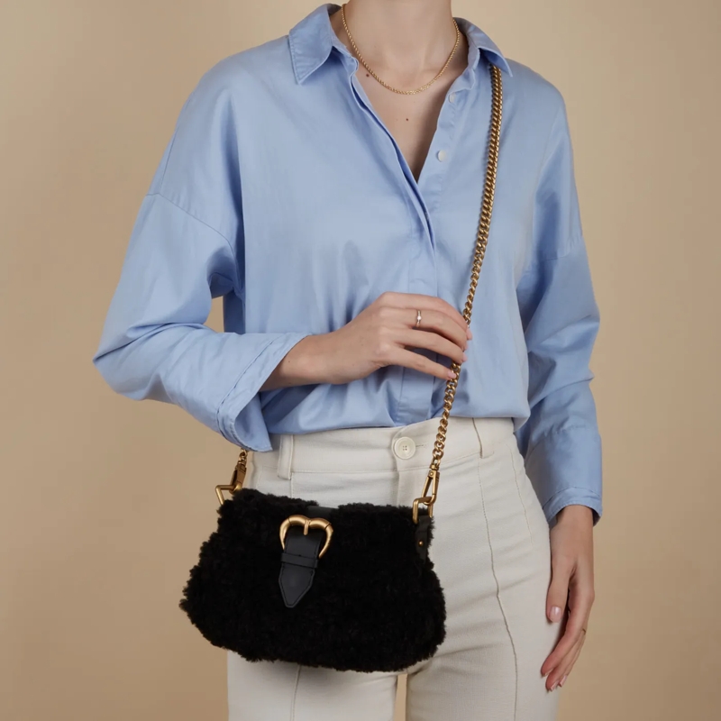 Pinko Schultertasche Jolene Shoulder Mini Nero Limousine-Chocolate Gold(Image 8)