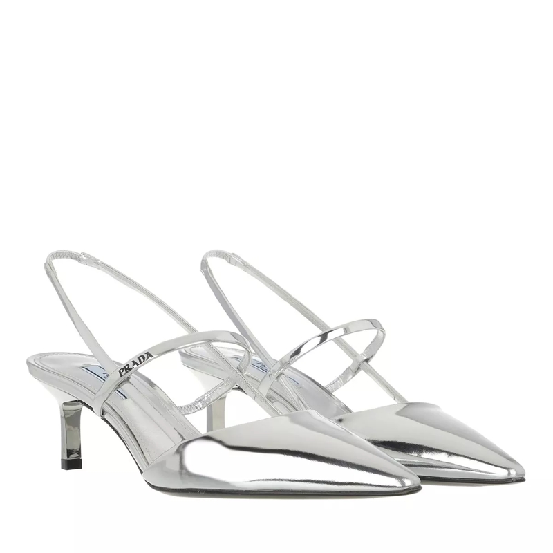 Prada Pumps High Slingbacks Leather Silver