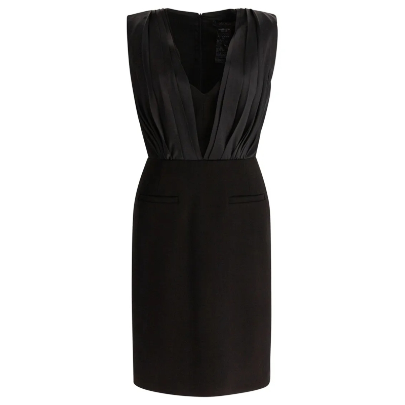Max Mara Mini-jurk Deep V-Neck Dress With Pleated Bodice Black