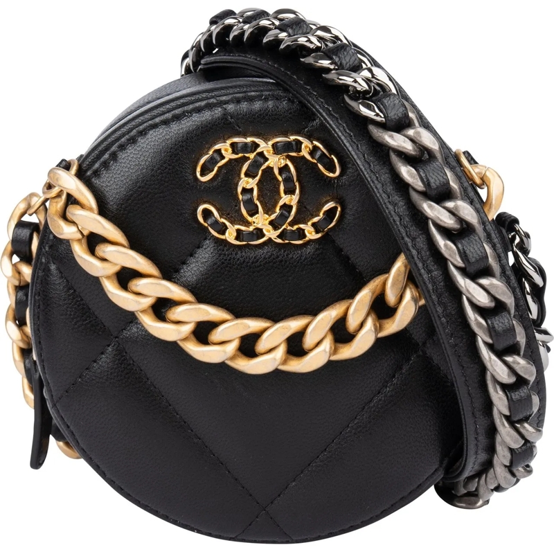Chanel Sac à bandoulière Chanel 19 Quilted Lambskin Round Crossbody Bag schwarz