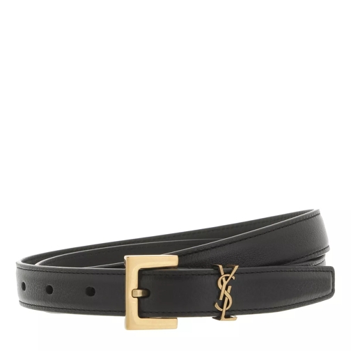 Saint Laurent Monogram Square Buckle Slim Belt Leather Black Leather Belt