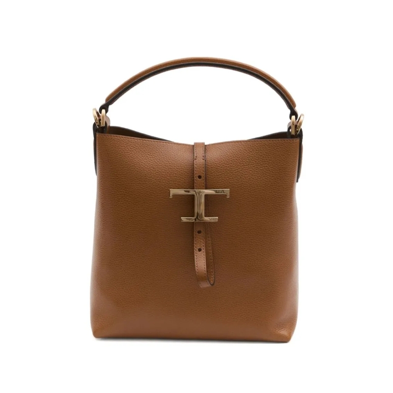 Tod's Sac à bandoulière Structured Pebbled Leather Handbag With Metallic C Brown